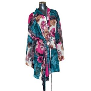 Cacique Womens Vintage Style Patterned Robe Granny Chic Floral Emerald Sz 22 24